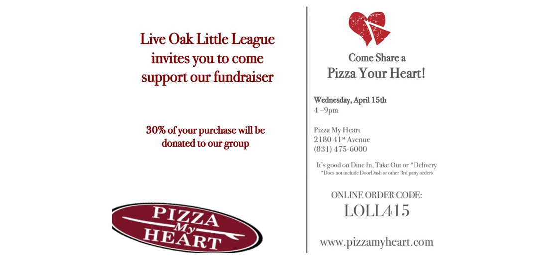 Pizza My Heart Fundraiser 4/15 from 4-9pm